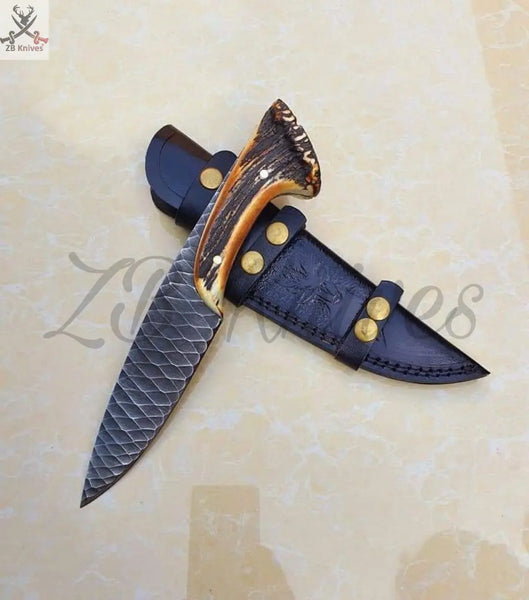 11"HAND FORGED Fixed 1095 High carbon Steel Hunting knife+ leather sheath ZB Knives Store