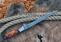 12.5" Inches HAND FORGED Full Tang Damascus Steel Fishing Fillet Knife + leather sheath ZB Knives Store