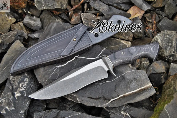 12" Inches HAND FORGED Fixed Blade 1095 High Carbon Steel Hunting Knife + leather sheath ZB Knives Store