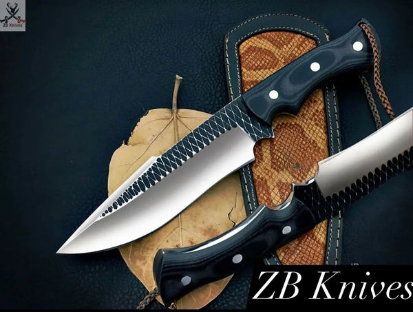 12" Inches HAND FORGED Full Tang 1095 High carbon steel Hunting Knife + leather sheath ZB Knives Store