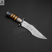 13.5" Inches HAND FORGED Full Tang Damascus Steel Hunting Bowie Knife+ Leather Sheath ZB Knives Store