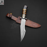 13.5" Inches HAND FORGED Full Tang Damascus Steel Hunting Bowie Knife+ Leather Sheath ZB Knives Store