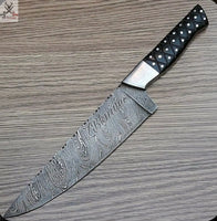 14" inches HAND FORGED Full Tang Damascus Steel Chef Knife + leather sheath ZB Knives Store