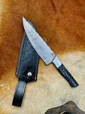 14" inches HAND FORGED Full Tang Damascus Steel Chef Knife + leather sheath ZB Knives Store