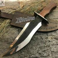 15.5" Inches HAND FORGED Fixed Blade 1095 High Carbon Steel Hunter Bowie Knife + leather sheath ZB Knives Store