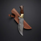 10.5" Inches HAND FORGED Full Tang Damascus Steel Tracker knife+ Leather sheath