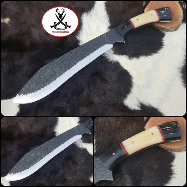 17.5" Inches HAND FORGED Full Tang 1095 High Carbon Steel Kukri knife + Leather Sheath Overall length: 17.5" inches