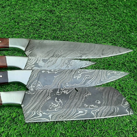4 PCS HAND FORGED Full Tang Damascus Steel Kitchen Set knives+ Leather Roll kit