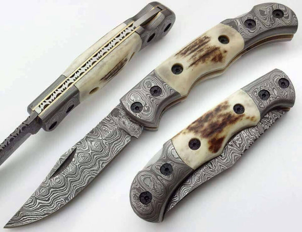 Beautiful Custom Handmade Damascus folding pocket knife - ZB Knives Store