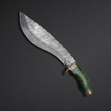 14.75" Inches HAND FORGED Fixed Blade Damascus Steel Kukri knife Knife+ Leather sheath