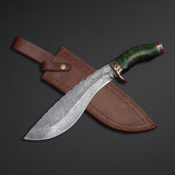 14.75" Inches HAND FORGED Fixed Blade Damascus Steel Kukri knife Knife+ Leather sheath