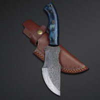 9.5" inches HAND FORGED Full Tang Damascus Steel Tracker Knife + Leather Sheath