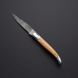 8.5" Inches approx HAND FORGED Full Tang Damascus Steel Folding Pocket Knife+ Leather sheath