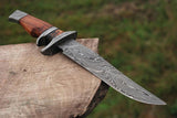 13.5" Inches HAND FORGED Fixed Blade Damascus Steel Finger guard Hunter Bowie knife+ Leather sheath