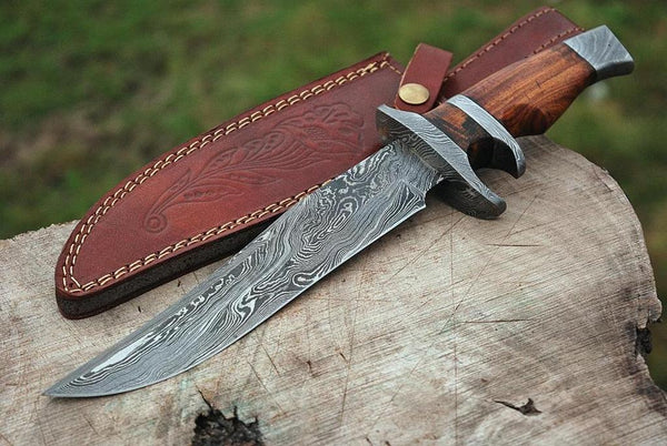 HAND FORGED Fixed Blade Damascus Steel Hunting Knife + Leather Sheath – ZB  Knives Store