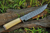 14.25" inches HAND FORGED Fixed Blade Damascus Steel Hunting Bowie Knife + Leather Sheath