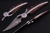 8" Inches HAND FORGED Full Tang Damascus Steel Folding Pocket Knife+ Leather sheath