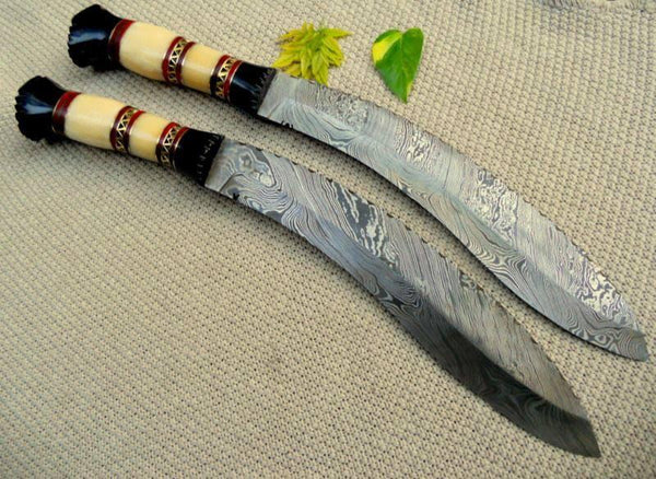 16" Inches HAND FORGED Fixed Blade Damascus Steel Kukri Knife+ Leather sheath