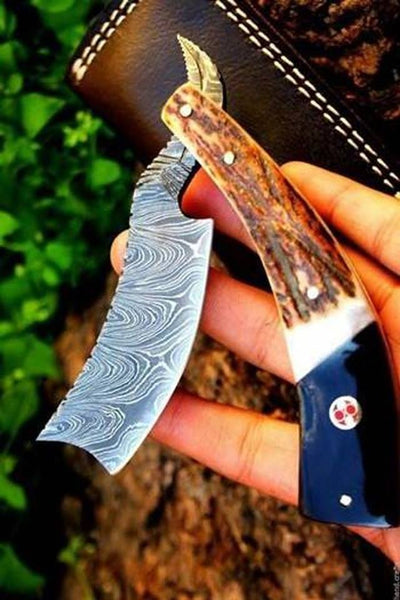 New Custom Handmade Damascus Steel EDC Straight Razor - ZB Knives Store