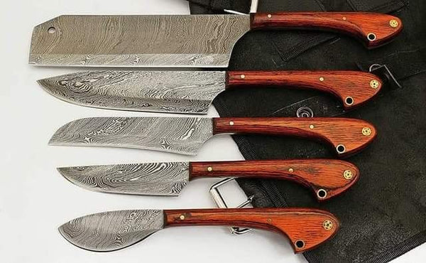 Full Tang Custom Handmade Damascus Steel Kitchen knives Set - ZB Knives Store