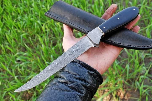 11.5" Inches HAND FORGED Full Tang Damascus Steel Fillet Knife+ Leather sheath