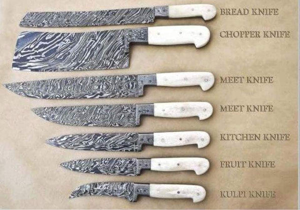 Custom Handmade Damascus Steel Chef knives set - ZB Knives Store