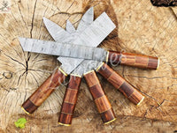 5 PCS HAND FORGED Fixed Blade Damascus Steel kitchen Set Knives + leather Roll kit ZB Knives Store