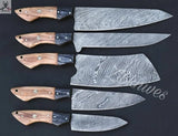 5 PCS HAND FORGED Full Tang Damascus Steel Kitchen Set knives+ Leather Roll kit ZB Knives Store