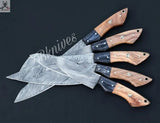 5 PCS HAND FORGED Full Tang Damascus Steel Kitchen Set knives+ Leather Roll kit ZB Knives Store