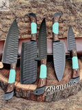 5 PCS HAND FORGED Full Tang High Carbon Steel kitchen Set Knives + leather Roll kit ZB Knives Store