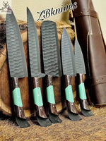 5 PCS HAND FORGED Full Tang High Carbon Steel kitchen Set Knives + leather Roll kit ZB Knives Store