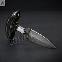 5.75" Inches HAND FORGED Full Tang Damascus Steel Dagger Knife + leather sheath ZB Knives Store