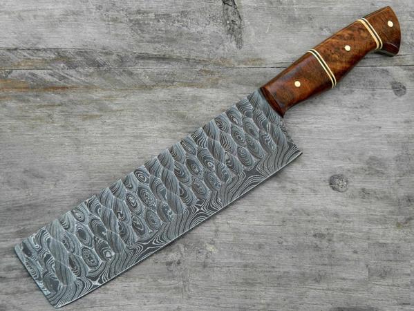 11.75" inches HAND FORGED Damascus Steel Cleaver Knife + Leather Sheath