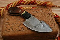 8"inches HAND FORGED Full Tang Damascus Steel Gut Hook Skinning Knife + Leather Sheath