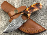 7.75" Inches HAND FORGED Full Tang Damascus Steel Skinning Knife+ Leather sheath