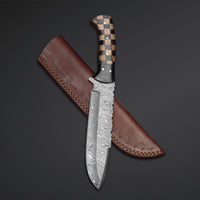 11.75"inches HAND FORGED Full Tang Damascus Steel Hunting Knife + Leather Sheath