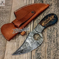 6.75" Inches HAND FORGED Full Tang Damascus Steel Skinning Knife + leather sheath ZB Knives Store