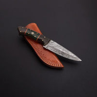 8.5" Inches HAND FORGED Full Tang Damascus Steel Hunting Knife+ Leather sheath