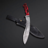 17"inches HAND FORGED Fixed Blade Damascus Steel Kukri Knife + Leather Sheath