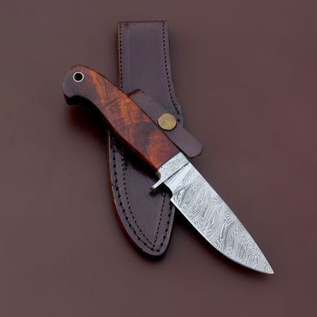 8.5"inches HAND FORGED  Fixed Blade Damascus Steel Hunting Knife + Leather Sheath