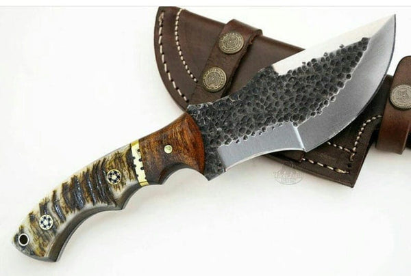 9.5" inches HAND FORGED Full Tang 1095 High Carbon Steel Tracker Knife + Leather Sheath