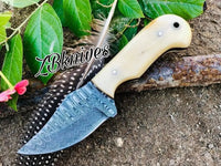 7.25" Inches HAND FORGED Full Tang Damascus Steel Skinning Knife + leather sheath ZB Knives Store