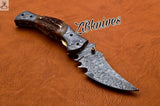 7.5" Inches HAND FORGED Damascus Steel Folding Pocket Knife + leather sheath ZB Knives Store