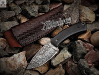 7.5" Inches HAND FORGED Full Tang Damascus Steel Skinning Knife + leather sheath ZB Knives Store