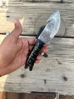 7.5" Inches HAND FORGED Full Tang Damascus steel Guthook Skinning Knife + leather sheath ZB Knives Store