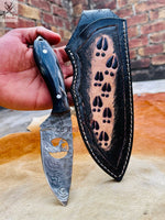 7.75" HAND FORGED Full Tang Damascus Steel Hunting Skinning Knife+ Leather Sheath ZB Knives Store