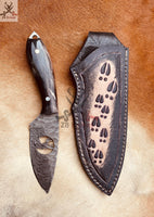 7.75" HAND FORGED Full Tang Damascus Steel Hunting Skinning Knife+ Leather Sheath ZB Knives Store