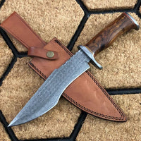 13.5" inches HAND FORGED Fixed Blade Damascus Steel Bowie knife + Leather Sheath