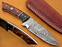 8.5" Inches HAND FORGED Full Tang Damascus Steel Hunting Knife+ Leather sheath