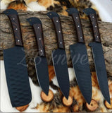 5 PCS HAND FORGED Full Tang High Carbon Steel kitchen set knives + Leather Sheath